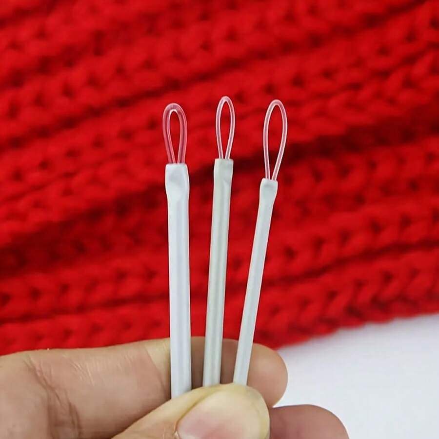 3pcs White Nylon Thread Needles, Knitting Tools, DIY Crafting Tools, Yarn Threaders, Large Eye Bent Needles