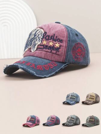 1 pièce Casquette Snapback en polyester avec décoration de broderie de lettre, style de rue vintage, chapeau de baseball mode printemps/été, polyvalent pour l'extérieur