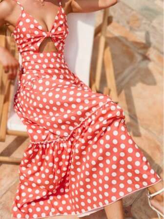 Athina Polka Dot  Cut & Sew    Boho    Backless  Cut Out  Twist