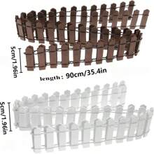 1pc Mini Wooden Fence Set, In Coffee And White Color Options - , Smooth Edged Decor For Fairy Gardens And Miniature Scenes, 36.6 Inches * 1.96 Inches, With Metal Wire Details, Outdoor Fence Decoration