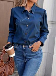 Blusa Camisera Dama Blusa Mezclilla Mujer Versátil Elegante Cómoda Casual Manga larga toda algodón fresca temporada