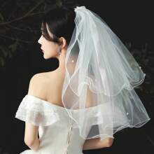 1 Stück Brautschleier mit Satin-Saum und Kamm, geeignet für Hochzeit, Hochzeitskleid Zubehör, Fotografie Requisite