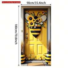 [Bee Theme Banner] Bee Theme 2D Door Banner 1 Piece 2D Fabric Door Cover Flag With Bee Details And Sunflower Design, Suitable For Spring, Camera Background And Indoor/Outdoor Event Party Decor
