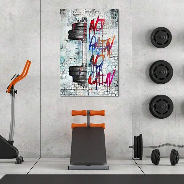 1pc Canvas Art Prints - Vintage 'dumbbell Chain Free' Design With Colored Letters And Barbell Weight, Can Be Hung Directly - High Quality Bedroom, Living Room, Or Gym Wall Decoration - Multi Functional Wall Art | Graffiti Art Style | High Quality Printing, Canvas Art Frameless Wall Arts Poster,