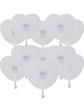 12pcs White Heart Shaped Blank Paper Fans, European Wedding Supplies, DIY Party Supplies, Heart Shaped Fans, Round Advertising Fans, Gifts, Wedding Decorations, Performance, Dance Fans