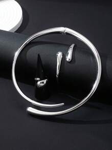 1 Set Alloy Ring, Teardrop Bracelet And Rivet Choker Necklace For Women, Fashionable Accessories For Daily Wear And Festival Gifts
