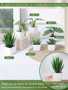 Nordic Minimalist Artificial Plants Set Of 6 With Ceramic Pots - Real Touch Faux Greenery For Desk/Shelf Decor, Low Maintenance Office & Home Styling (Ready-To-Display) - Multicolor - View 11