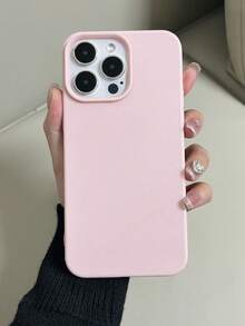 1pc Solid Pink Lightweight TPU Soft Case With Large Hole, Faux Leather Texture For IPhone 15, 16 Pro Max, 17 Pro Max/17/Pro/17 Plus/17