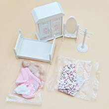 Lifelike Mini Silicone Children Doll With Toys Set - Pink Toddler Girl, All-Vinyl, Includes Crib, Mirror And Accessories, Suitable For Children Over 3 Years Old, Children Doll Accessory