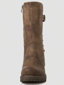GLOBALWIN Women's Lace Up Mid Calf Motorcycle Fashion Festival Boots Fall Boots Halloween Season - 駝色 - 查看 7