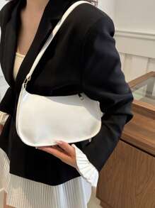 Bolso de hombro con cierre de cremallera de unicolor y estilo minimalista, bolso de medialuna elegante y sencillo, bolso de hombro con cremallera, bolso de unicolor de piel sintética, bolso burdeos, regalo ideal para Año Nuevo, bolso burdeos de moda