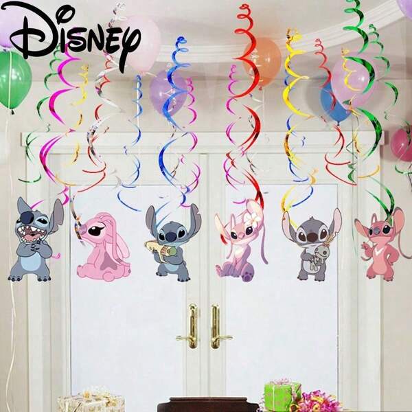 6pcs Pink Stitch Theme Hanging Thread Family Birthday Party Decoration Hanging Spinning Campus Evening Party Event Decoration Hanging Spinning