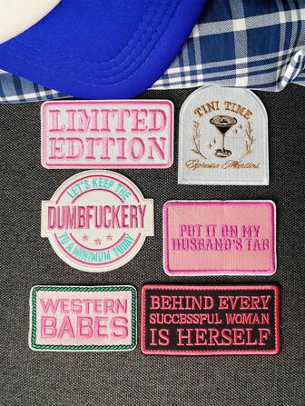 1 套 2/3/6 件粉色可爱卡通英文字母刺绣补丁涤纶徽章贴花 DIY 服装熨烫补丁缝纫配件布贴适用于背包、牛仔裤、夹克、T 恤、帽子、连衣裙等