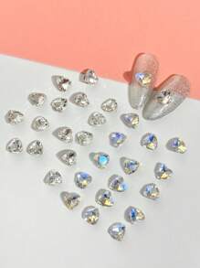 15-30 piezas Decoraciones para uñas con forma de corazón de vidrio transparente y brillante, clavos asimétricos holográficos AB, adornos de uñas lindos para manicura de verano DIY, populares en Japón y Corea