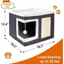 Cat Houses For Indoor Cats - Large Cat Bed Cave With Scratch Pad And Fluffy Ball, Foldable Cat Condo Hideaway With Reversible Cushion For Multi Small Pet, Dark Grey - 深灰色 - 查看 3