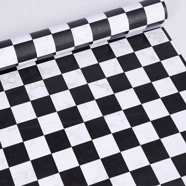 1Roll Waterproof Vinyl Home Decor Wallpaper Black White Mosaic Checkered Design Room Decor Wall Decor Bathroom Bathroom Decor Wall Paper Wallpapers Kitchen Kitchen Accessories Kitchen Items Kitchen Decor Wall Stickers Wall Sticker