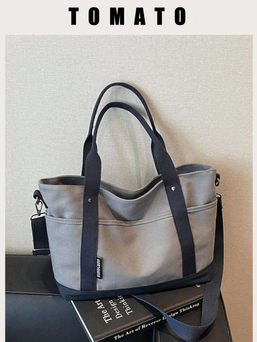 休闲简约风格，可调节肩带，大容量单肩手提包，斜挎包，日常包。适合日常使用——旅行、工作、购物、大学、学院课堂、通勤、上学等场合。适合女性、职场新人、上班族、女孩、大学生、年轻女性。