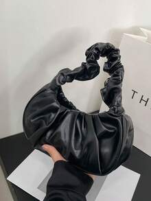 褶皱云朵单肩包大容量小众设计女士新款斜挎腋下包2025时尚秋季手提包 - 黑色 - 查看 4