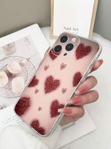 1 pieza Funda de teléfono transparente de TPU con patrón de corazón y telaraña de colores, compatible con iPhone 15/15 pro/15 plus/15 pro max/16/16 pro/16 plus/16 pro max, Galaxy S23 Ultra/A14/A24, Redmi Note 12 Pro, Pixel 8/8 Pro