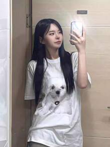 Casual Printed Round Neck Short Sleeve T-Shirt For Female College Students, Summer Student Youth Clothing - Artistic T-Shirts Stimulate Imagination And Self-Expression