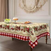 1pc Spring Vintage Farmhouse Red Plaid Printed Round Tablecloth, Apple, Floral, Butterfly Print Rectangular Tablecloth, 60inx60in, 55inx70in, 60inx86in, Other Sizes Available, Holiday Party Tablecloth, Outdoor Decor, Plus Size Tablecloth, Kitchen Accessory, Holiday Gift For Family And Friends