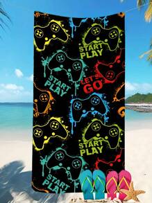 1 Stück Strandtuch mit farbenfrohem Spielcontroller-Muster - schnelltrocknend, weicher Microfaser, geeignet für Reisen, Picknick, Schwimmen, Camping und Strandausrüstung, tropischer Stil, nur Handwäsche, Camping-Artikel | Spielmuster | rechteckiges Strandtuch 70*140 oder extra groß 90*180