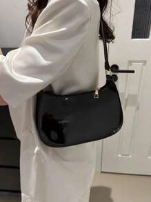Bolso de hombro de cierre con cremallera de unicolor y estilo minimalista, bolso de medialuna simple y elegante, bolso de hombro con cremallera, bolso de piel sintética de unicolor, bolso burdeos, regalo ideal para Año Nuevo, bolso burdeos a la moda
