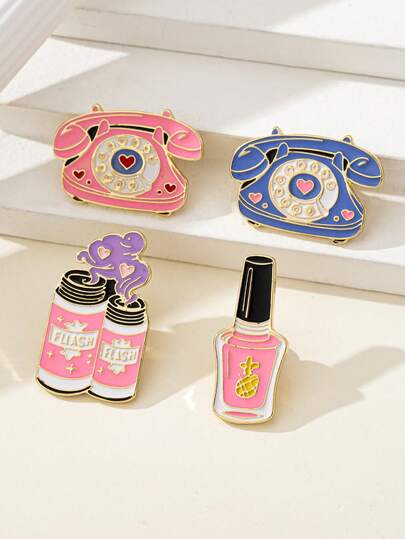 Assorted Enamel Brooch Patterns: Vintage Telephone, Nail Polish, Spray Can, Metal Enameled Badge, Bag Decoration Accessories, Personalized Clothing & Bag Charms Backpack For School