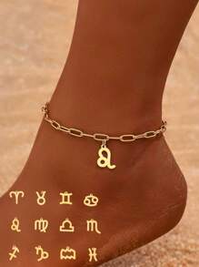 1pc Fashionable Beach Style Stainless Steel Women's Twelve Zodiac Anklet Chain Suitable For Summer Vacation Outdoor Foot Jewelry