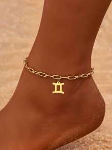 1pc Fashionable Beach Style Stainless Steel Women's Twelve Zodiac Anklet Chain Suitable For Summer Vacation Outdoor Foot Jewelry
