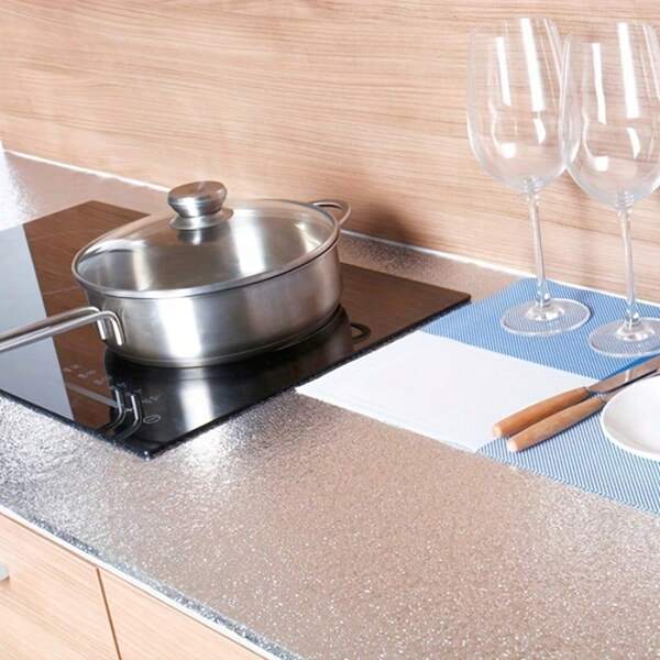 Peel And Stick Aluminum Foil Contact Paper - Oil-Proof Heat-Resistant Self-Adhesive Kitchen Backsplash Wallpaper,Removable No Residue Liner For Countertops Drawers Shelves Cabinets, High Quality Anti-Friction Easy Clean, Kitchen Backsplash Heat Resistant, Countertop Protection, Reflective Metallic Finish, Shelf Liners