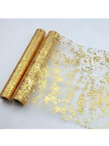 1 Golden Tablecloth, Shiny Metallic Gold Thin Mesh Tablecloth Roll 28 Cm X 275 Cm, Fabric Desktop Decoration For Event Parties, Suitable For Wedding Bride Gift-Giving Parties And Birthday Parties