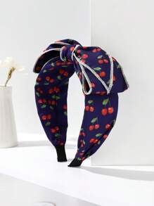 1 Peça Faixa de Cabelo com Laço e Estampa de Cereja em Tecido com Bordas Largas, Acessórios de Laço, Faixa de Cabelo para Mulheres, Acessórios para Cabelo