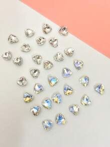 15-30 piezas Decoraciones para uñas con forma de corazón de vidrio transparente y brillante, clavos asimétricos holográficos AB, adornos de uñas lindos para manicura de verano DIY, populares en Japón y Corea