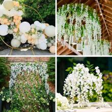 1pc/3pcs Artificial Wisteria Flower White Silk Fake Wisteria Vine Plastic Hanging Flower For Home Party Wedding Decor