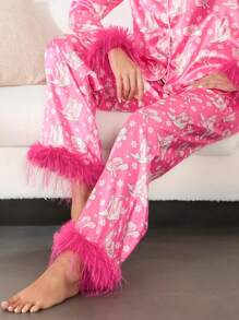 Women Christmas Pajamas Lounge Set Santa/Christmas Tree/Boots Print Shirts Tops And Pants 2 Piece Loungewear Outfits
