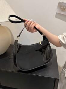 Bolso de hombro de cierre con cremallera de unicolor y estilo minimalista, bolso de medialuna simple y elegante, bolso de hombro con cremallera, bolso de piel sintética de unicolor, bolso burdeos, regalo ideal para Año Nuevo, bolso burdeos a la moda