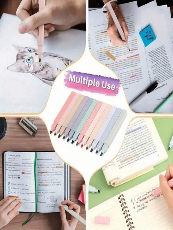 12PCS Square Highlighters, Exquisitely Engraved Highlighters, Impermeable And Fade-Resistant, Suitable For Diaries, Note-Taking And Study Organization, Durable Plastic Design, Smooth Application, Ideal For School, Office And Diary Use - School And Office Supplies, Random Delivery School Supplies,Back To School