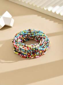 30Pcs Set Summer Bohemian Style Colorful Rice Bead Bracelet Elastic Beaded Bracelets For Women Girls - Colorful - View 4