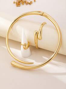 1 Set Alloy Ring, Teardrop Bracelet And Rivet Choker Necklace For Women, Fashionable Accessories For Daily Wear And Festival Gifts