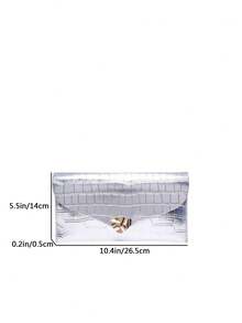 2026 Fashion Colorful Minimalist Clutch Bag, Envelope Bag, Crocodile Embossed Sequin Nightclub Envelope Bag For Women - Silver - View 9