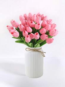 1/3/5pcs Artificial Pink & White Tulips, Suitable For Outdoor Garden, Indoor Decor, Vase Decoration, Fake Plants, All Season Decor, Home Decor, Floral Arrangement, Home Garden Windowsill Porch Potting, Wedding Party Decor, Birthday Party Supplies, Valentine's Day, Mother's Day, Father's Day Gifts, Bohemian Style Decoration, DIY Floral Bouquet Accessories