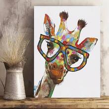 Pintura de jirafa colorida enmarcada, arte de pared decorativo para habitación de niños, dormitorio, sala de estar, listo para colgar - Enmarcado - Ver 1