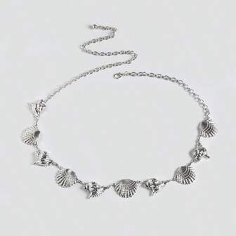 1 件女士高端贝壳金属腰链，时尚海滩度假风格