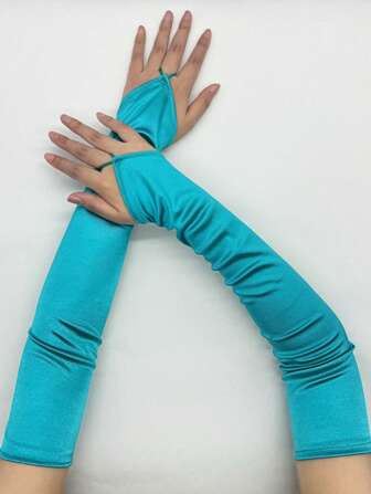 Fashion Long Fingerless Satin Gloves, Makeup Ball Gown Wedding Dress Gloves, UV Protection Gloves, Solid Color Casual