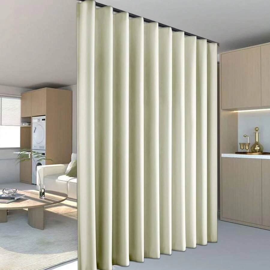 1 Pack 3-Layer Polyester Woven Room Divider Curtains, Bedroom Privacy Blackout Curtains, Thermal Insulation And Noise Reduction Living Room Curtains, Space Divider Curtains, Living Room Ceiling Track Curtains, Suitable For Living Room, Bedroom, Dorm, Office, Cinema, Cafe (White, Beige, Light Gray, Dark Gray, Black Curtains, W100"X H84"/ W100"X H96"/ W100"XH108"/ W120"XH84"/ W120"XH96"/ W120"XH108"/ W180"XH84"/ W180"XH96"/ W180"XH108", Curtain Track/Rod Not Included) - 米色 - 查看 1