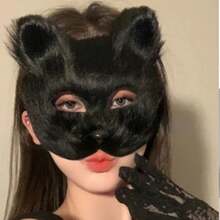 Fluffy Fur Fox Tail Cat Paws Gloves And Face Mask Cosplay Costume Wolf Therian Mask Set Halloween Party Accessories - 一組灰色 - 查看 6