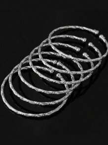 6 pièces Bracelets Épais Boho Rétro Pour Femmes Europe Amérique Afrique Bracelets Argent Or, Bracelets Empilables Boho, Bracelets Argent Or Faits Main Pour Femmes Cadeaux De Bijoux Épais Pour Fêtes Quotidiennes