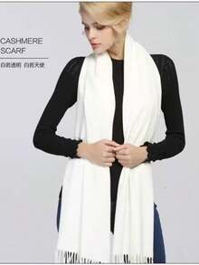 MilyModa Plain Fine Cashmere Scarf 150g With Fringes - White - View 2