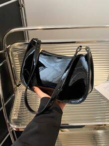 Bolso de hombro de cierre con cremallera de unicolor y estilo minimalista, bolso de medialuna simple y elegante, bolso de hombro con cremallera, bolso de piel sintética de unicolor, bolso burdeos, regalo ideal para Año Nuevo, bolso burdeos a la moda